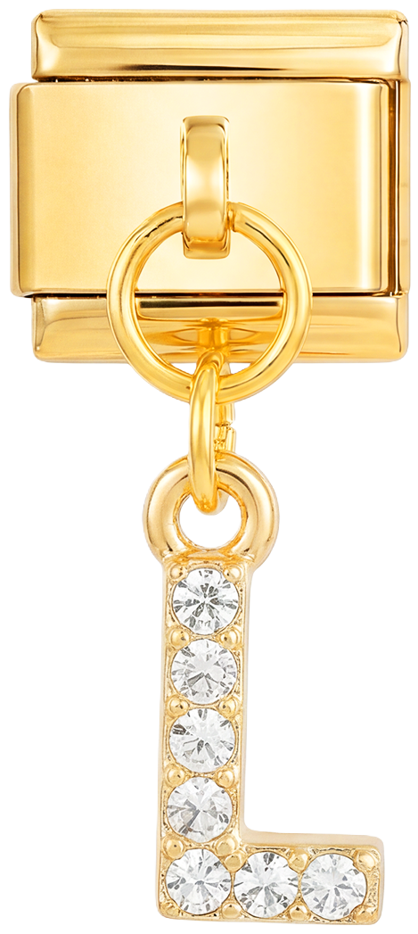 Letter L with stones, Hanging, on Gold - Letter-L-with-stones-hanging-on-gold.png