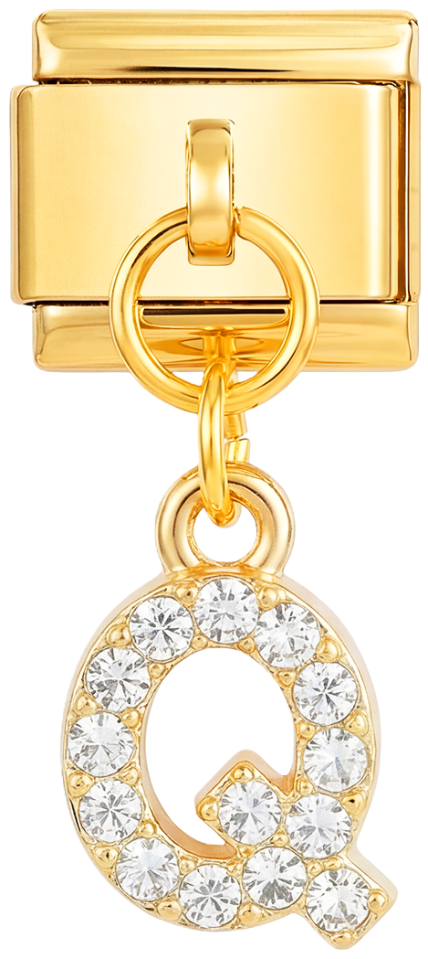 Letter Q with stones, Hanging, on Gold - letter-q-with-stones-hanging-on-gold.png