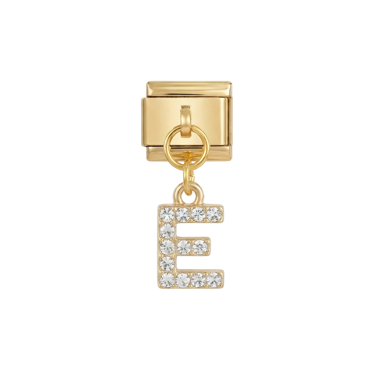 Letter E with stones, Hanging, on Gold