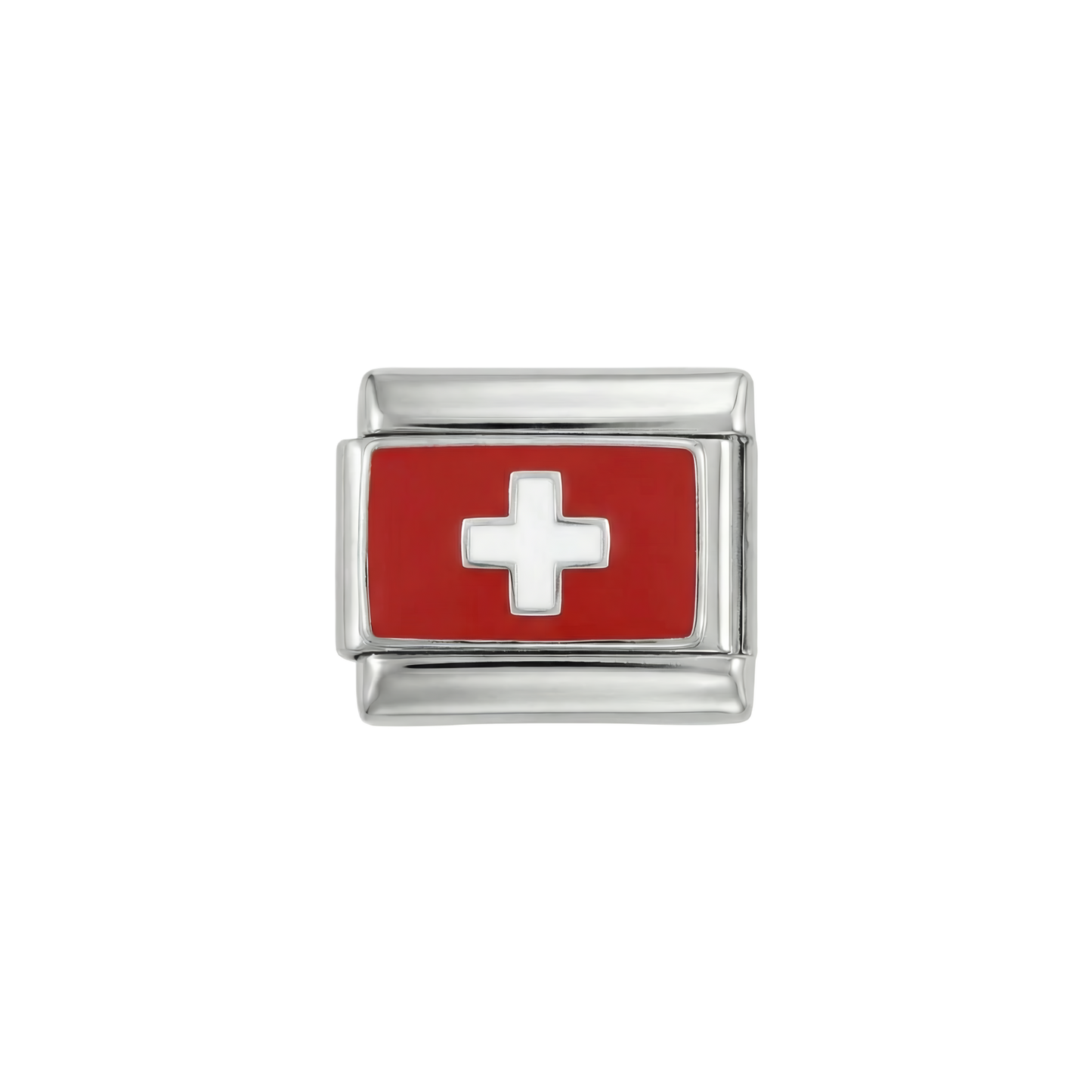 Switzerland Flag, on Silver