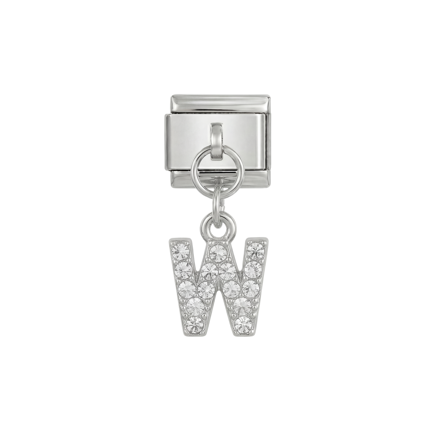 Letter W with stones, Hanging, on Silver