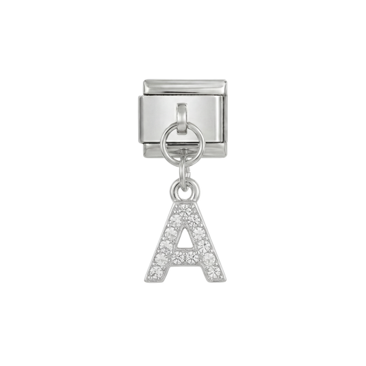 Lettre A, suspendue, sur argent