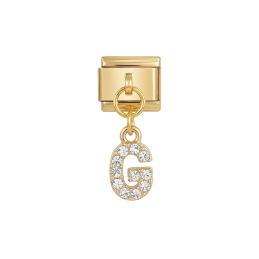 Letter G with stones, Hanging, on Gold