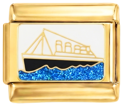Golden and Black Ship with Blue Sea on Gold