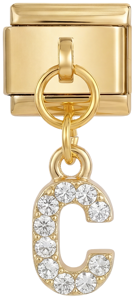 Letter C with stones, Hanging, on Gold - Letter-C-with-stones-hanging-on-gold.png