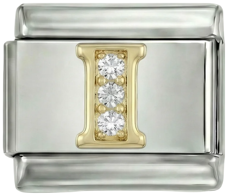 Letter I in Gold with Stones, on Silver - Letter-I-in-gold-with-stones-on-silver.png