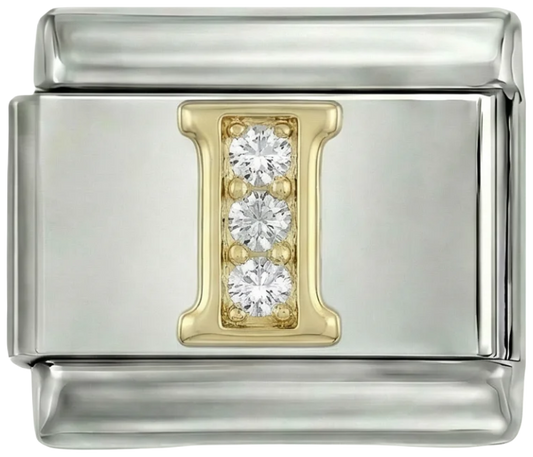 Letter I in Gold with Stones, on Silver - Letter-I-in-gold-with-stones-on-silver.png