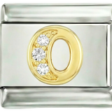 Lettre O en or avec pierres, en argent