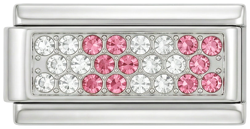 Plaque argentée avec pierres roses et blanches, double, en argent