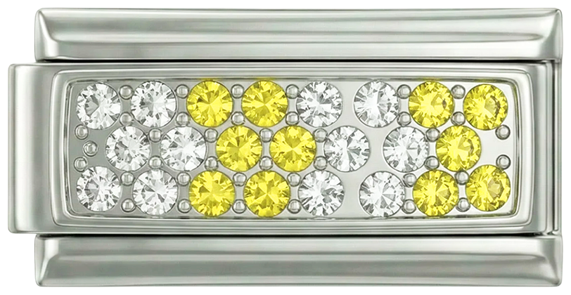 Plaque argentée avec pierres jaunes et blanches, double, en argent
