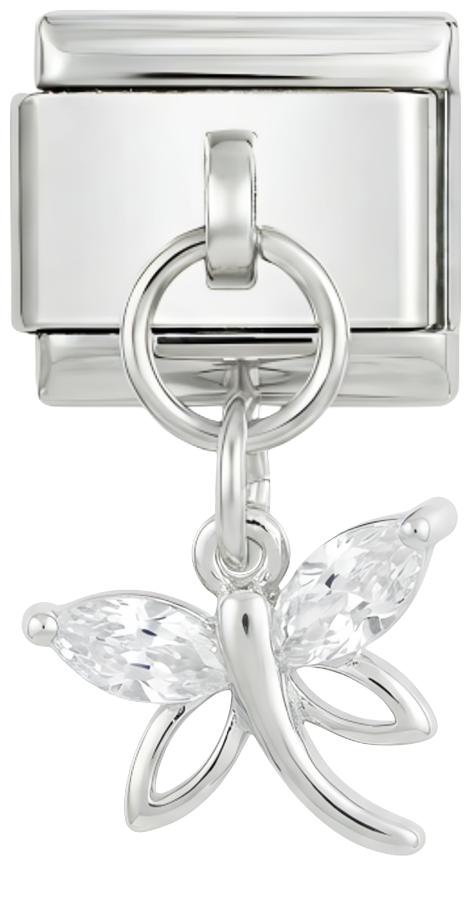 Libellule avec cristaux en argent