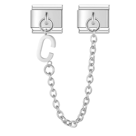 Letter C, Double Linked Charms, on Silver - Charms Official