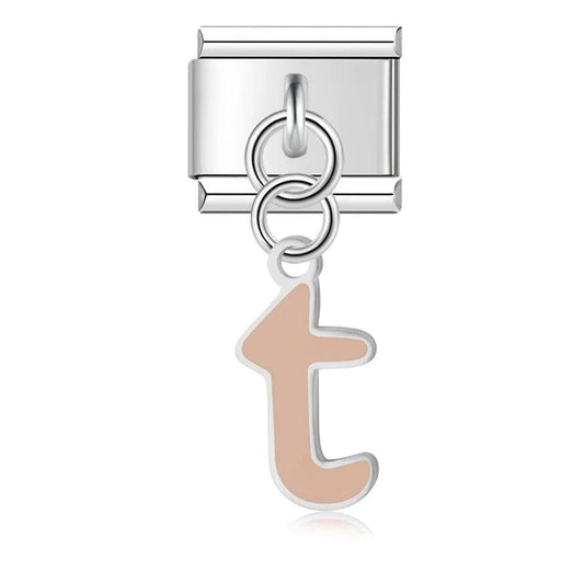 Letter T in Pink, on Silver - Charms Official