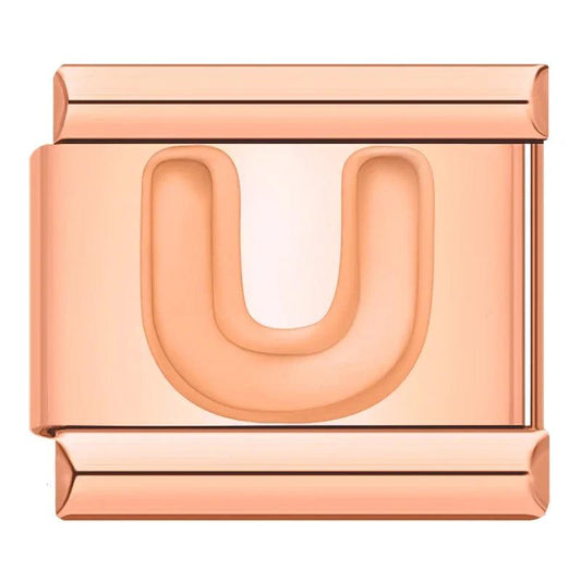 Letter U in Rose Gold, on Rose Gold - Charms Official