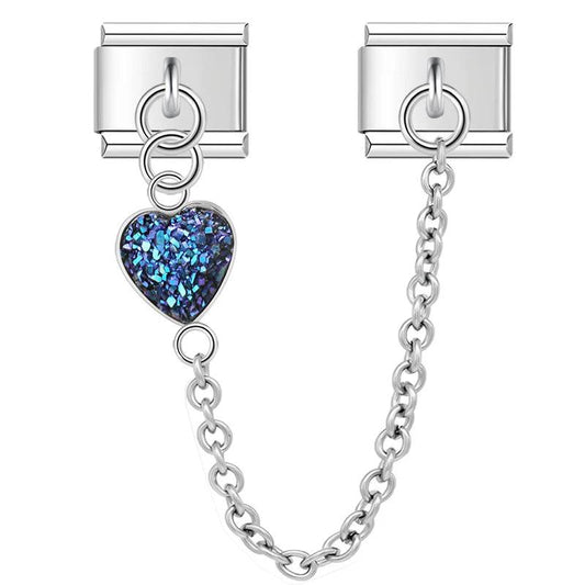 Navy Heart, Double Linked Charms, on Silver - Charms Official