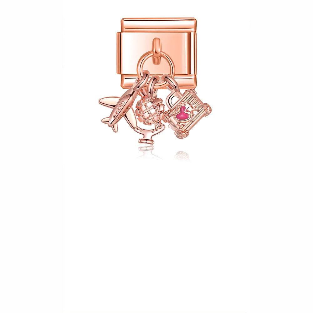 Travel Addict with Stones, on Rose Gold - Charms Official